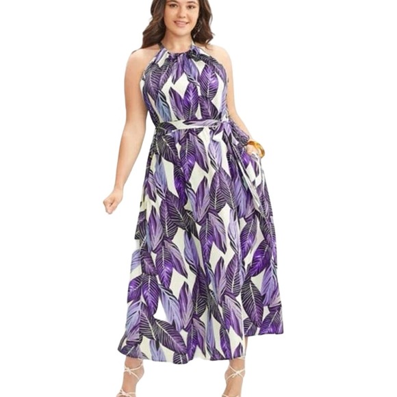 BloomChic Dresses & Skirts - Size 22 - 24 • 3x • BloomChic •Purple Tropical Pocket Ruffles Belted Halter Dres